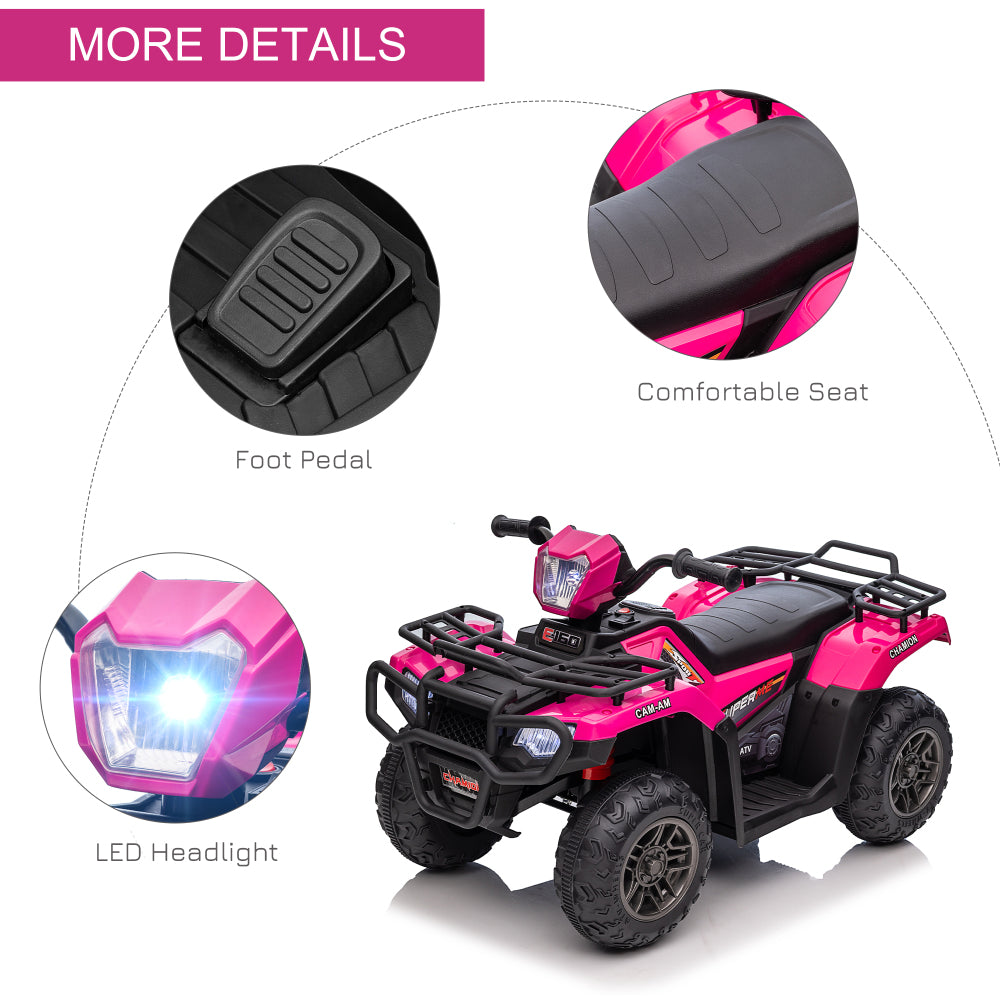 Aosom 12V Kids ATV Battery-Operated with AUX Port & USB, Kids 4 Wheeler with Tough Wear-Resistant Tread, Electric Four Wheeler Kids Ride on Car Electric Car, Pink