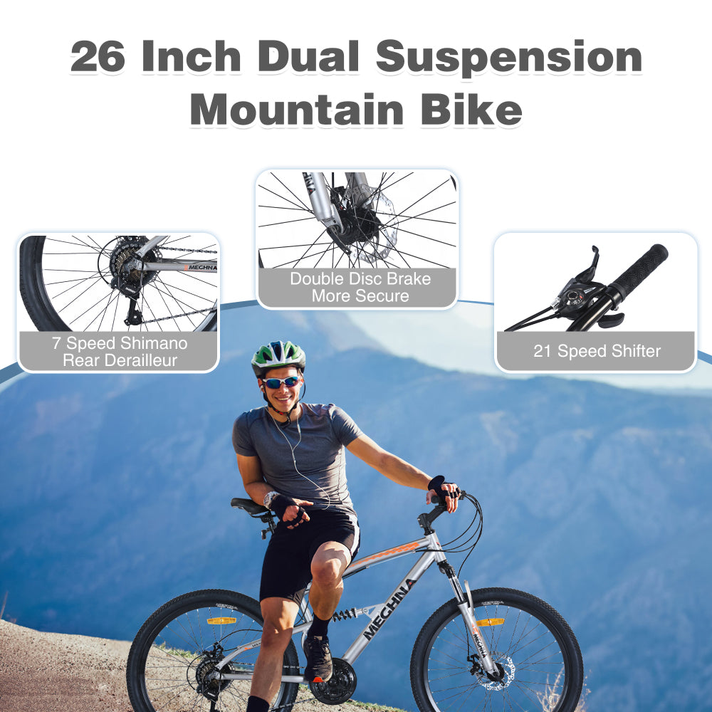 26 inch Mountain Bike  21-Speed Dual Suspension Aluminum Alloy Frame For Men and Women's Bike