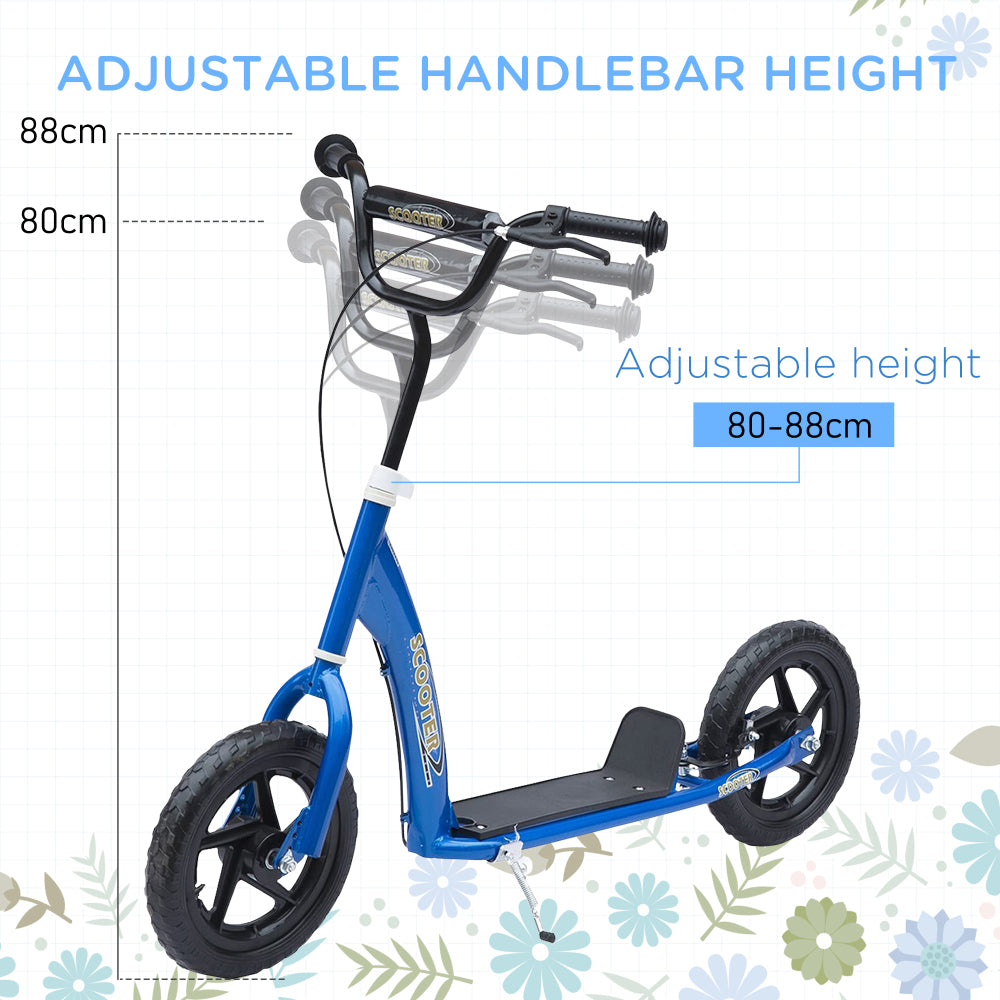 HOMCOM Kick Scooter for Kids 5-12 Years Old, Big Wheel Kids Scooter with Adjustable Height Handlebar, Non-slip Footplate, Rear Brake, Blue