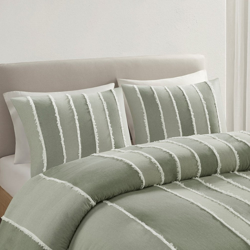 3 Piece Striped Cotton Duvet Cover Set