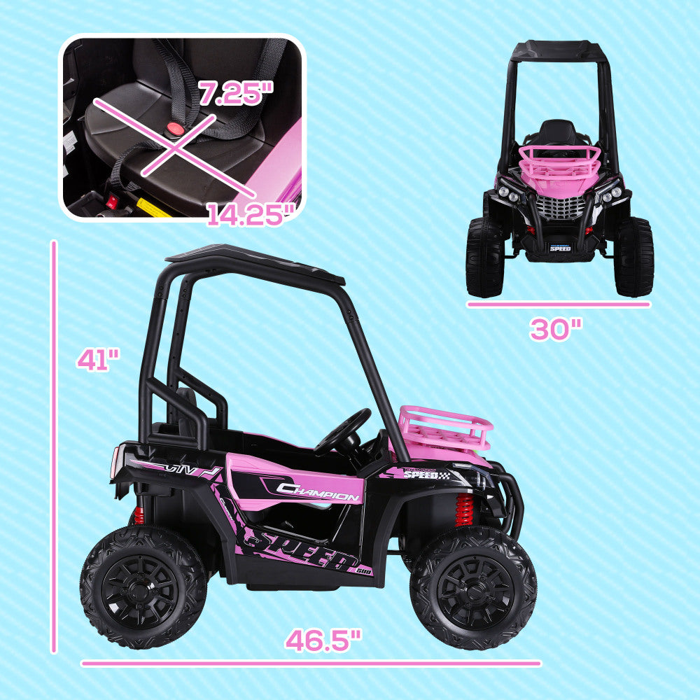 Aosom 12V Kids UTV, Battery Powered Electric Ride on Car with Music, Lights, MP3/USB, Suspension System & Remote Control, Toy Vehicle for Boys and Girls, Pink