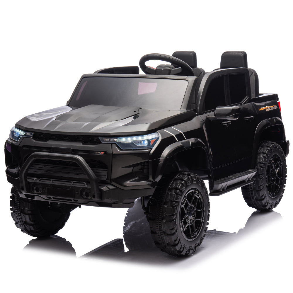 24V10A Two-seater Kids Ride On Electric Pickup, kids ride on toy W/parents remote control,4WD 800W motors,Two Safety belts,High Gate Safety Design,USB,Bluetooth, Speed 2.49-3.73MPH for kids aged 3+.