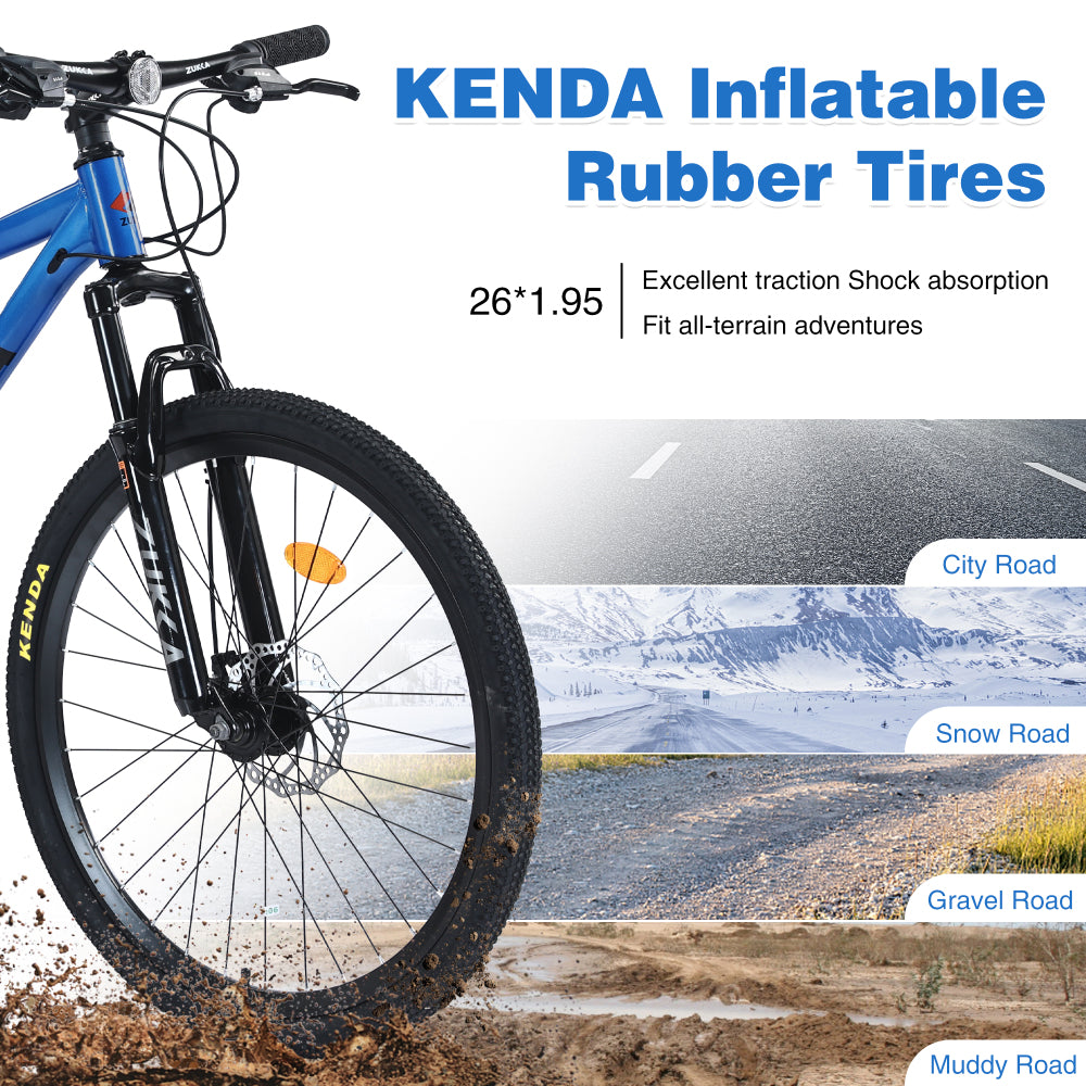 Mountain Bike for Men and Women 26 inch 24 Speed Suspension Fork KENDA Tires