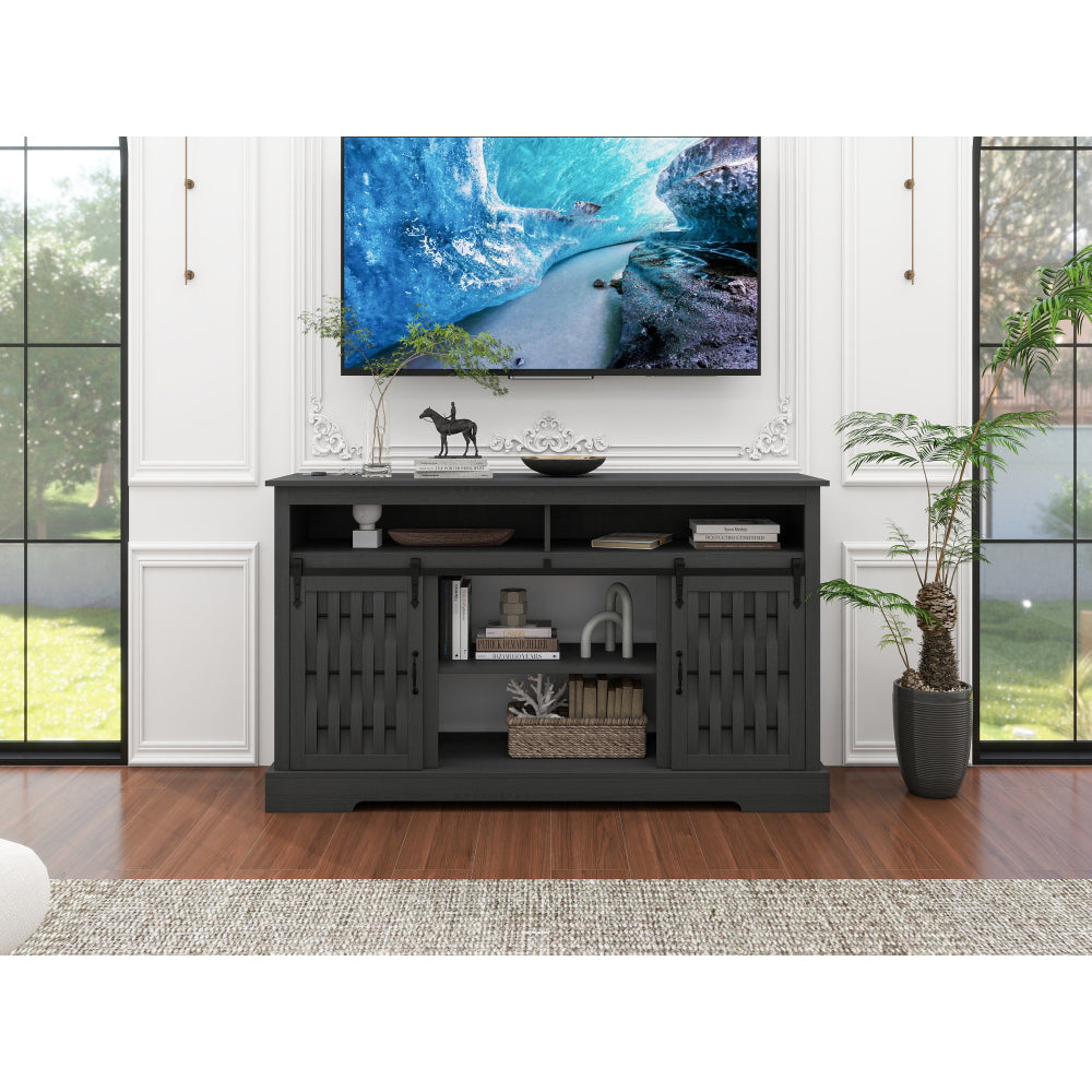 Fireplace TV Stand for TVs up to 65", Entertainment Center with 23" Electric Fireplace, Farmhouse TV Stand Industrial Media Console with Sliding Barn Door for Living Room, 58 Inch