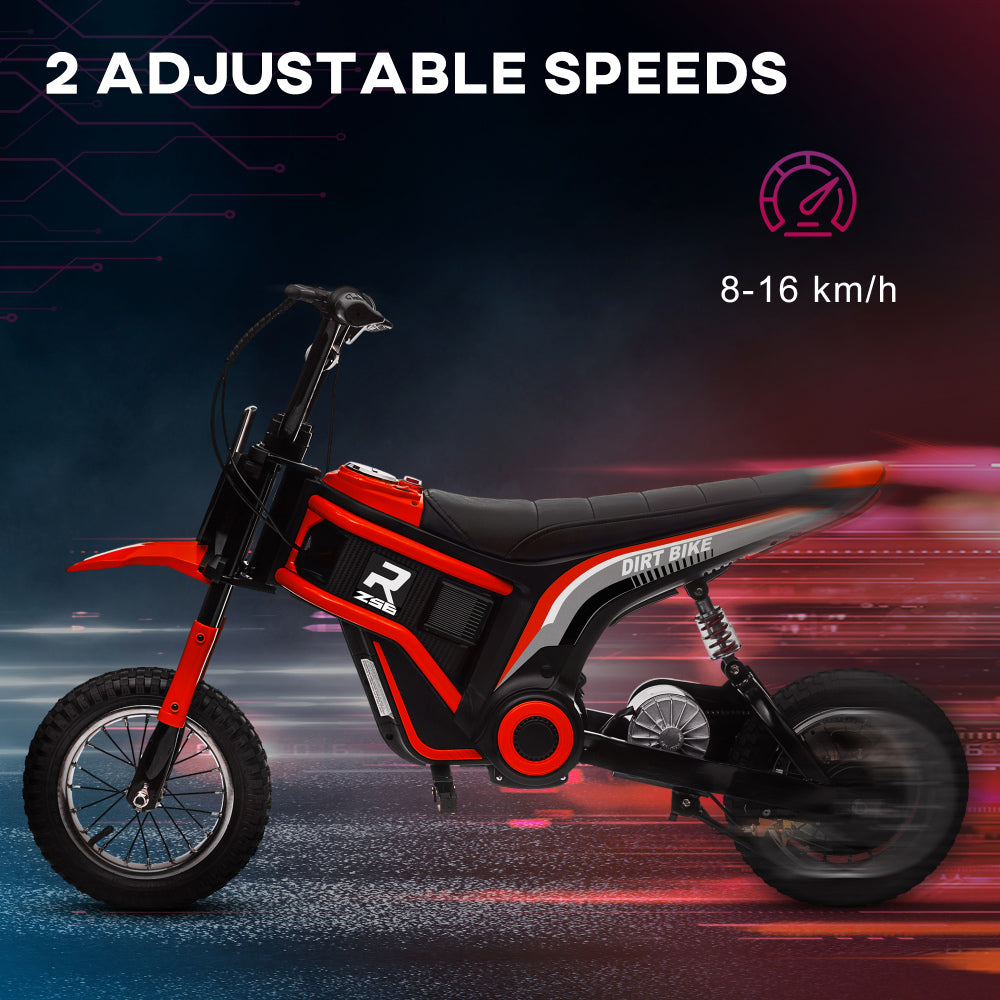 Aosom Electric Dirt Bike with Twist Grip Throttle, 24V 350W Off-Road Electric Motorcycle, Up to 15 MPH with Brake, Music Horn, Rear Suspension for Ages 13+ Years, Red