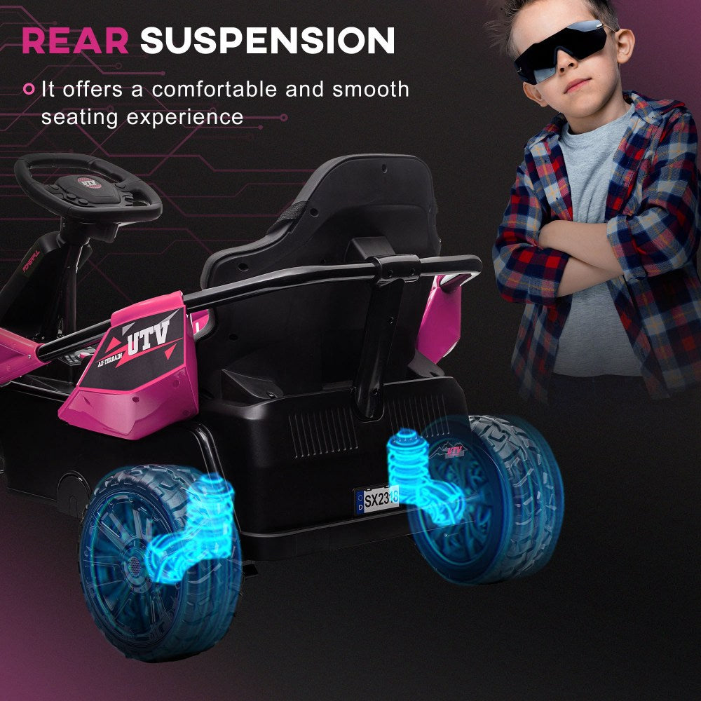 Qaba 24V Electric Car for Kids with Remote Control, Battery Powered Kids Ride on Car with Spring Suspension, Electric Vehicle with Horn, Music, LED Lights, Aged 3-8 Years Old, Pink