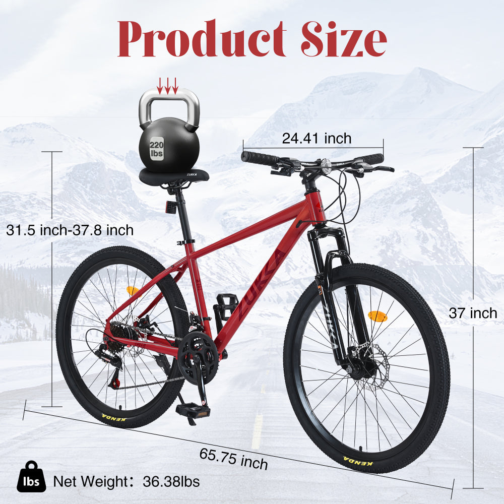 Mountain Bike for Men and Women 26 inch 24 Speed Suspension Fork KENDA Tires