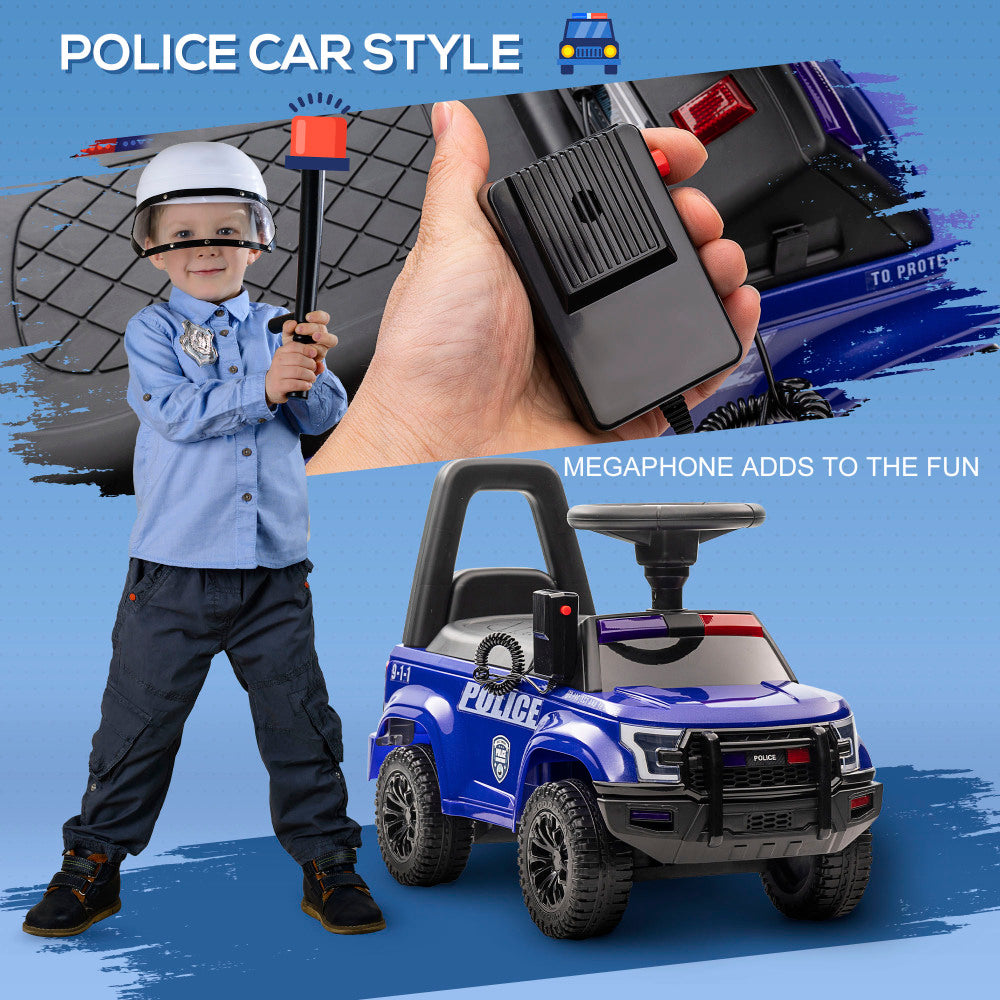 Aosom Kids Push Ride On Car with Working PA System and Horn, Police Truck Style  Foot-to-Floor Sliding Car for Boys and Girls with Under-Seat Storage, for 18 Months to 5 Years Old, Blue