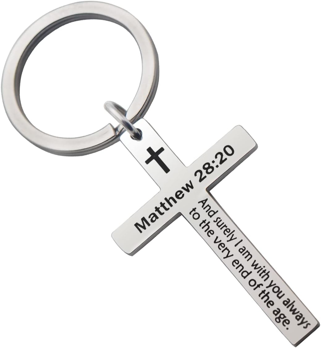 Bible Verse Cross Keychain Strength Bible Verse Stainless Steel Key Ring Christian Gift for Women Men