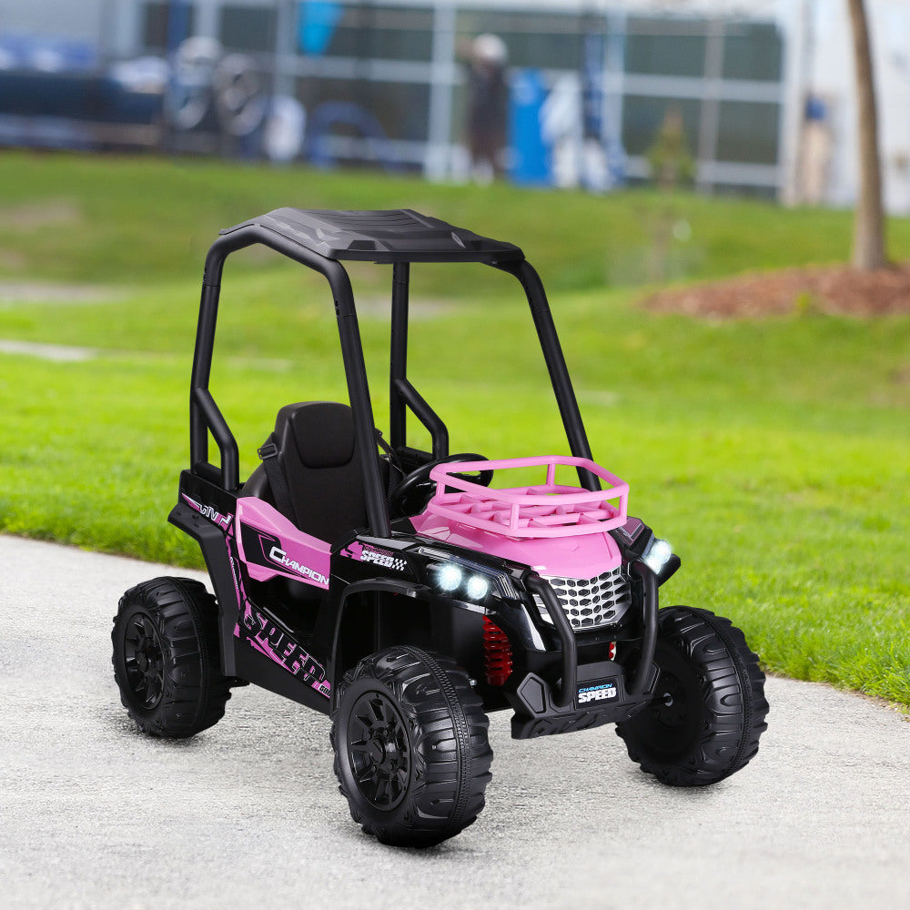 Aosom 12V Kids UTV, Battery Powered Electric Ride on Car with Music, Lights, MP3/USB, Suspension System & Remote Control, Toy Vehicle for Boys and Girls, Pink