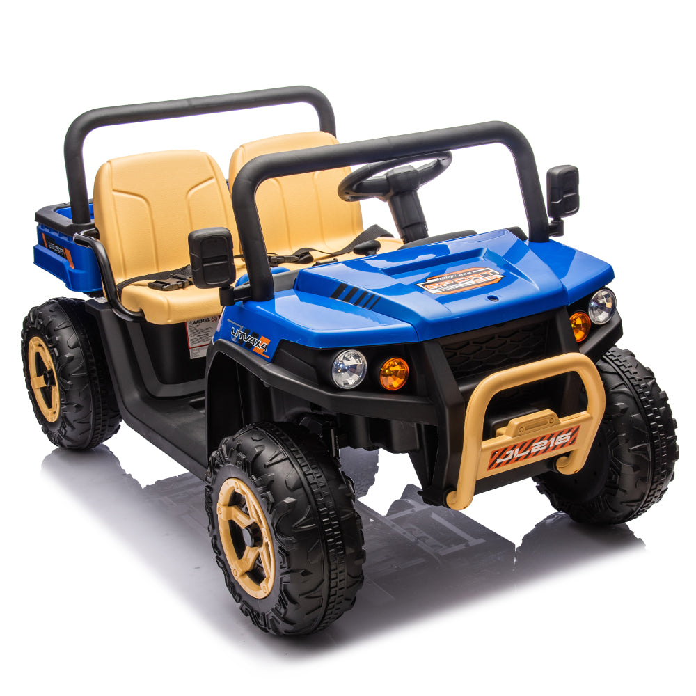 24V XXXL Kids Ride On UTV W/Parents Remote Control,Two-seater,Automatic tipping bucket,Rear wheel suspension,Slow start,Portable handle,Safety Belt,LED light,USB,MP3,Bluetooth,Horn for Kids Aged 3-8.