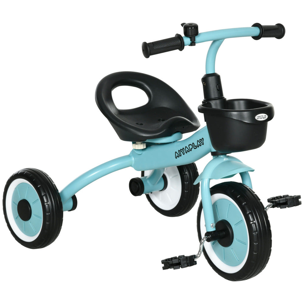 Qaba Kids Tricycle for Toddlers Age 2-5 with Adjustable Seat, Toddler Bike for Children with Basket, Bell, Handlebar Grips, Blue