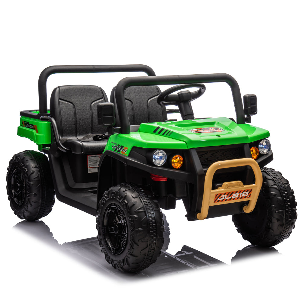 24V XXXL Kids Ride On UTV W/Parents Remote Control,Two-seater,Automatic tipping bucket,Rear wheel suspension,Slow start,Portable handle,Safety Belt,LED light,USB,MP3,Bluetooth,Horn for Kids Aged 3-8.