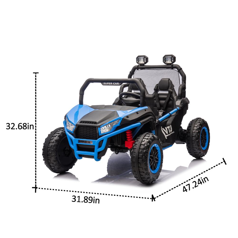 24V Two-seater Kids Ride On UTV W/Parents Control,400W Super Power,Four-wheel suspension,LED Light with Rear searchlight,Bluetooth,MP3,Music,Rear storage space,Speeds 3.73-4.97MPH for Kids aged 3+.