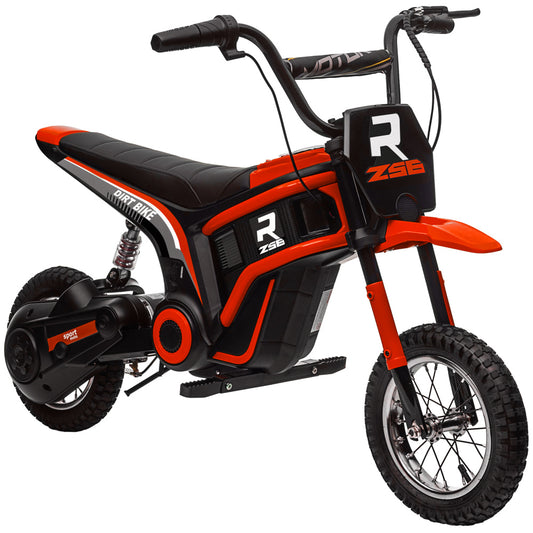 Aosom Electric Dirt Bike with Twist Grip Throttle, 24V 350W Off-Road Electric Motorcycle, Up to 15 MPH with Brake, Music Horn, Rear Suspension for Ages 13+ Years, Red