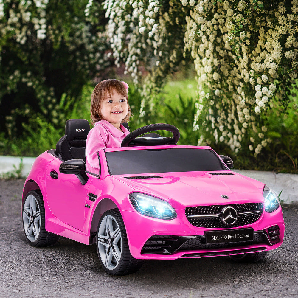 Aosom Mercedes SLC 300 Licensed Kids Electric Car with Remote Control, 12V Battery Powered Kids Ride on Car with Music, Lights, Suspension for 3-6 Years Old, Pink