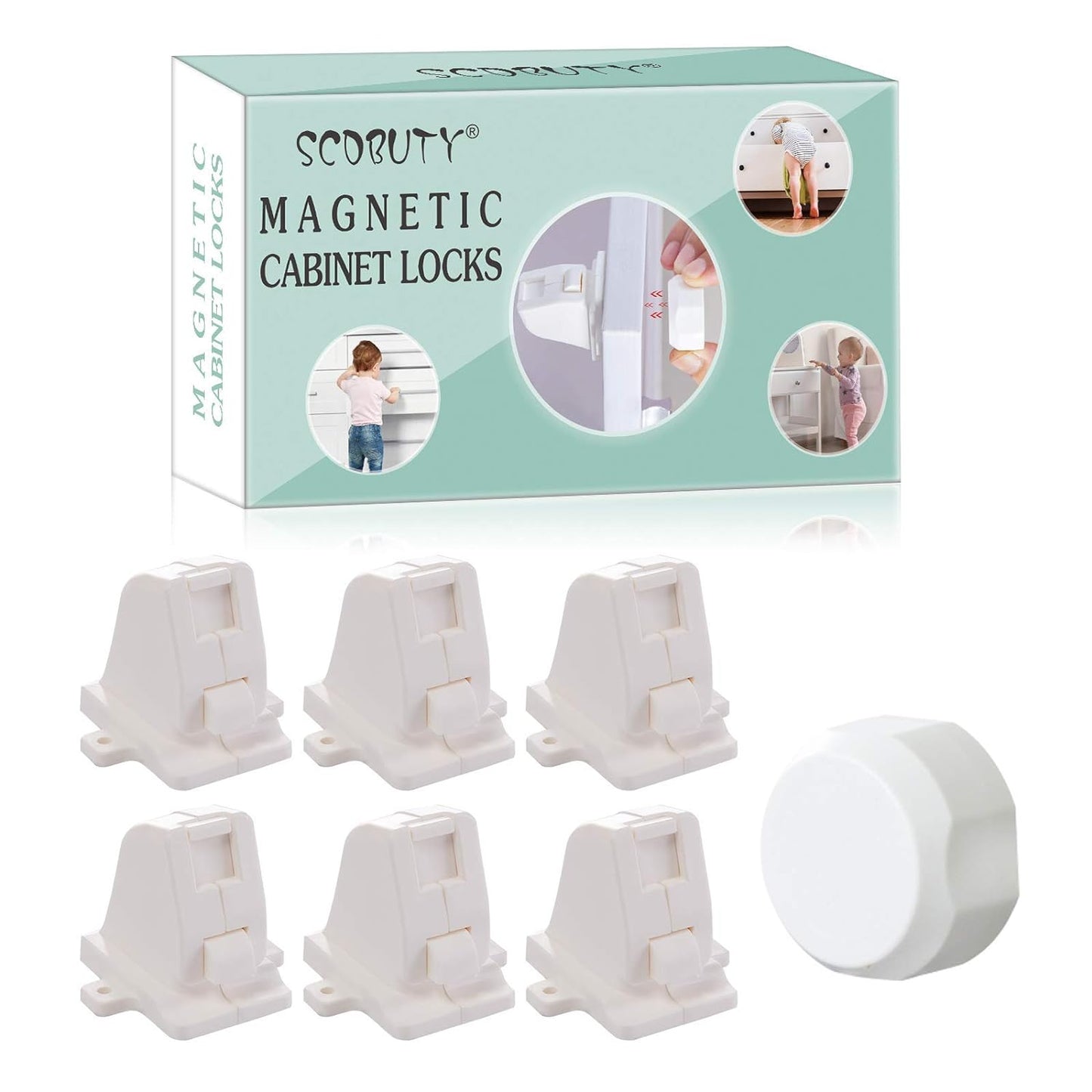 Eco-Baby Magnetic Cabinet Locks for Babies - Keyless, White, 20 Pack and 3 Keys