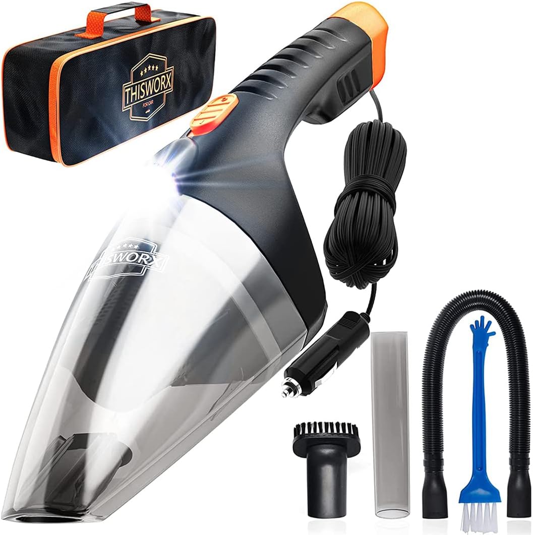 ThisWorx Car Vacuum Cleaner - Portable Handheld Mini Vacuum Cleaner W/ 16ft Cord, Bag, & Attachments - Small Vacuum for Car, RV, Boats, Travel - Car Accessories