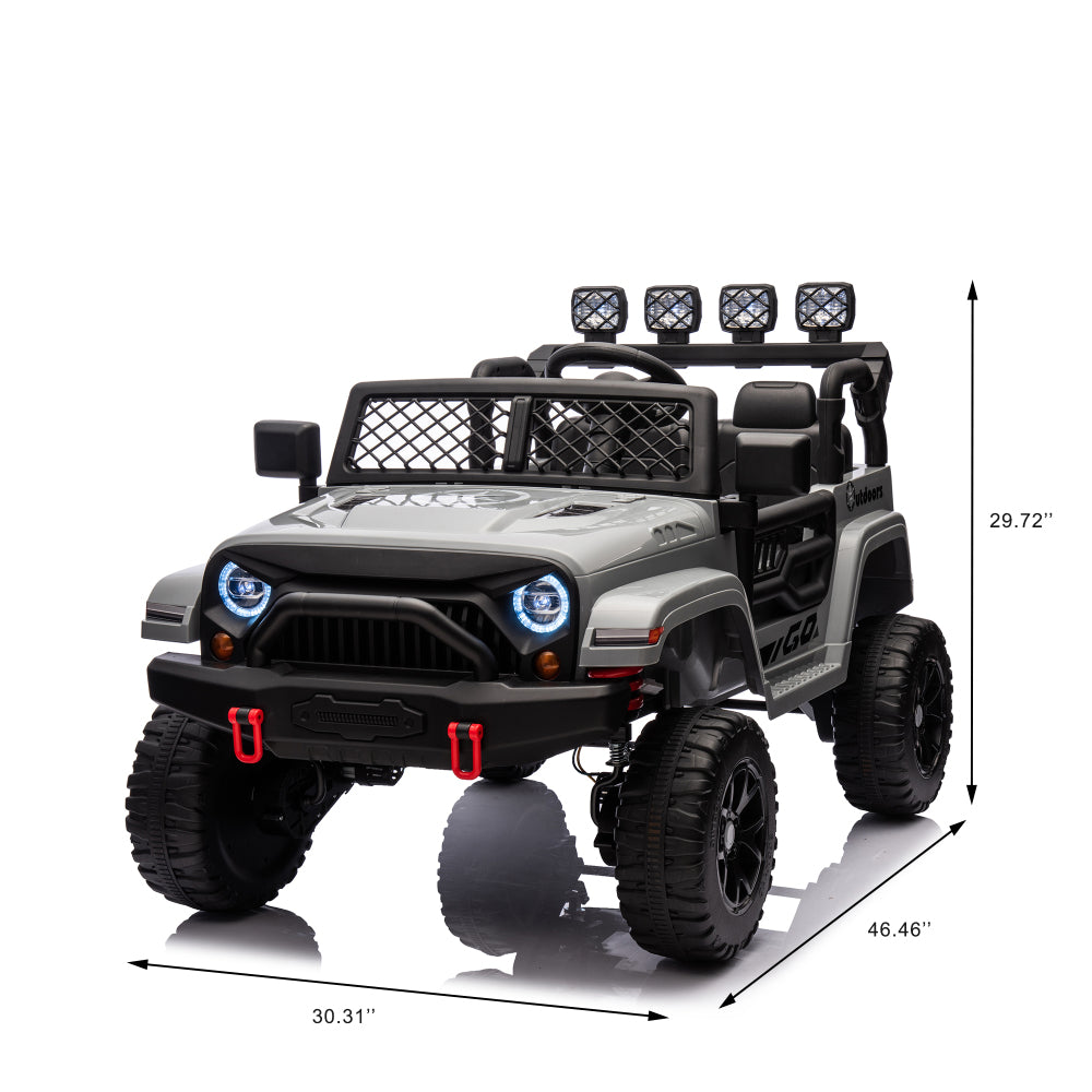 Gray,24V 2 Seater Ride On Truck Car, 4WD motors, with 2.4G Remote Control,Metal Suspension,Soft Start,Music, LED Light,Outdoor/Off road/Electric Car,Toys Gifts