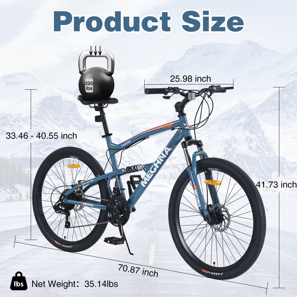 26 inch Mountain Bike  21-Speed Dual Suspension Aluminum Alloy Frame For Men and Women's Bike