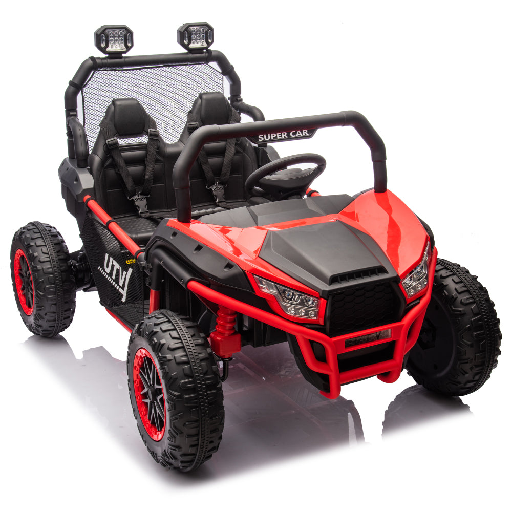 24V Two-seater Kids Ride On UTV W/Parents Control,400W Super Power,Four-wheel suspension,LED Light with Rear searchlight,Bluetooth,MP3,Music,Rear storage space,Speeds 3.73-4.97MPH for Kids aged 3+.