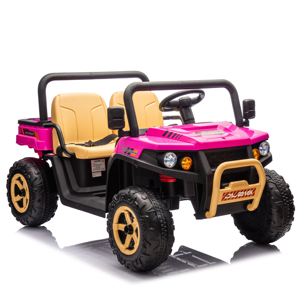 24V XXXL Kids Ride On UTV W/Parents Remote Control,Two-seater,Automatic tipping bucket,Rear wheel suspension,Slow start,Portable handle,Safety Belt,LED light,USB,MP3,Bluetooth,Horn for Kids Aged 3-8.