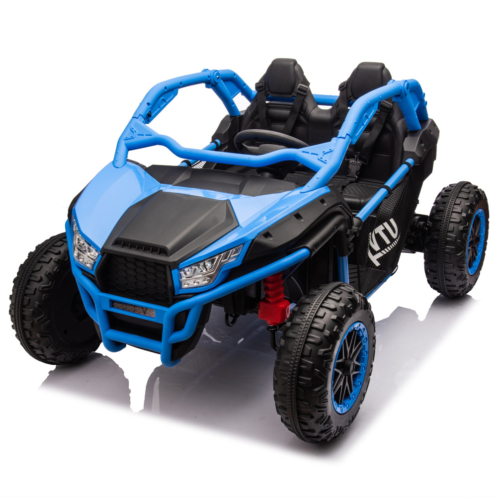 24V Two-seater Kids Ride On UTV w/Parents Control,20in seat width,400W Super high power,Four-wheel Suspension,Bluetooth,MP3,USB,LED Light,Horn,Rear storage space,Speeds 3.73-4.97MPH For Kids aged 3+.