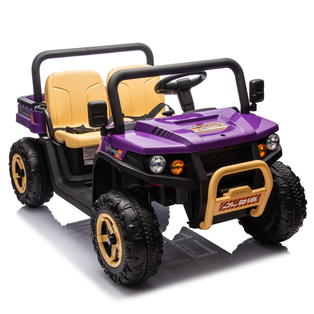 24V XXXL Kids Ride On UTV W/Parents Remote Control,Two-seater,Automatic tipping bucket,Rear wheel suspension,Slow start,Portable handle,Safety Belt,LED light,USB,MP3,Bluetooth,Horn for Kids Aged 3-8.