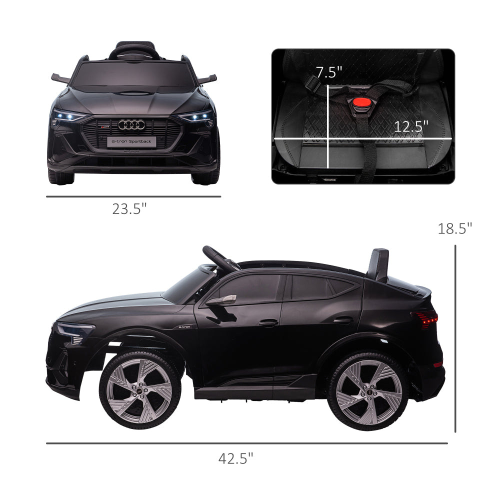 Aosom 12V Kids Electric Ride On Car, Audi E-tron, Battery Powered Toy with Parent Remote Control, Suspension System, Auxiliary Wheels, LED Lights, Music and Horn, MP3 Player, Black