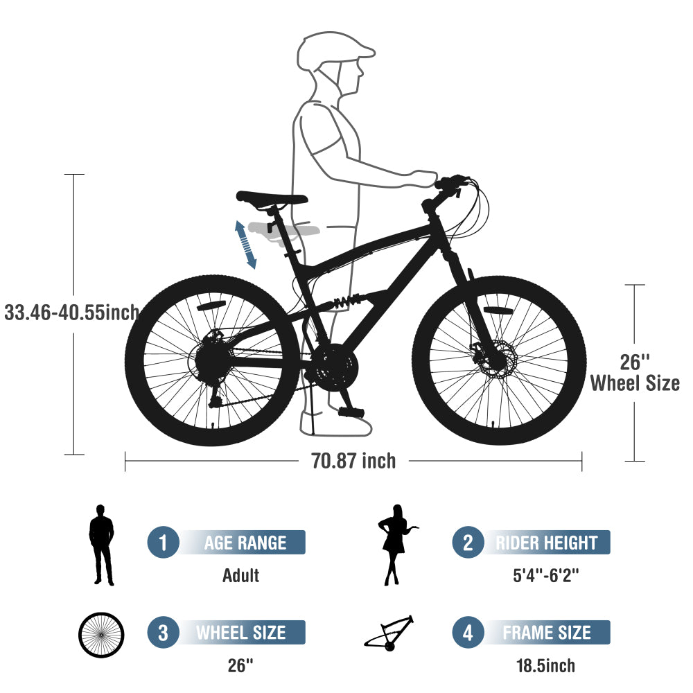 26 inch Mountain Bike  21-Speed Dual Suspension Aluminum Alloy Frame For Men and Women's Bike