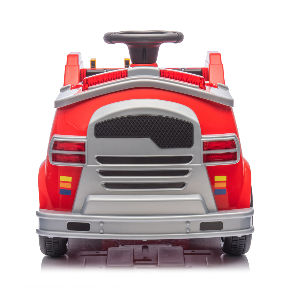 12V Kids Ride On Electric Car.Fire Engine Shape Design with Early education function,Human-vehicle interaction with A variety of fire tools.Lights, horns, and sirens,Slow Start For kids Aged 3-7.