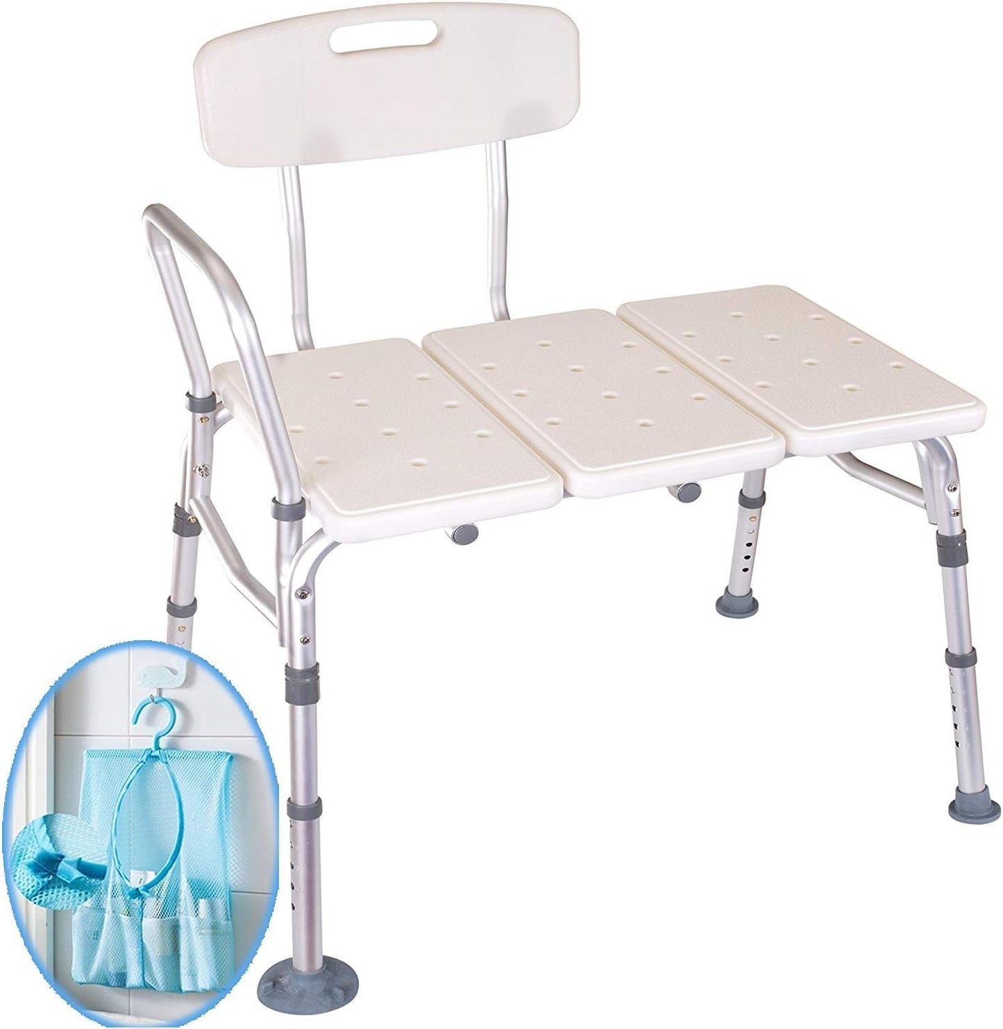 Medokare Shower Transfer Bench Seat – Over Tub Transfer Bench Shower Chair for Elderly, Handicap Transfer Bench for Adults, Adjustable Bathroom Shower Seat with Tote Bag