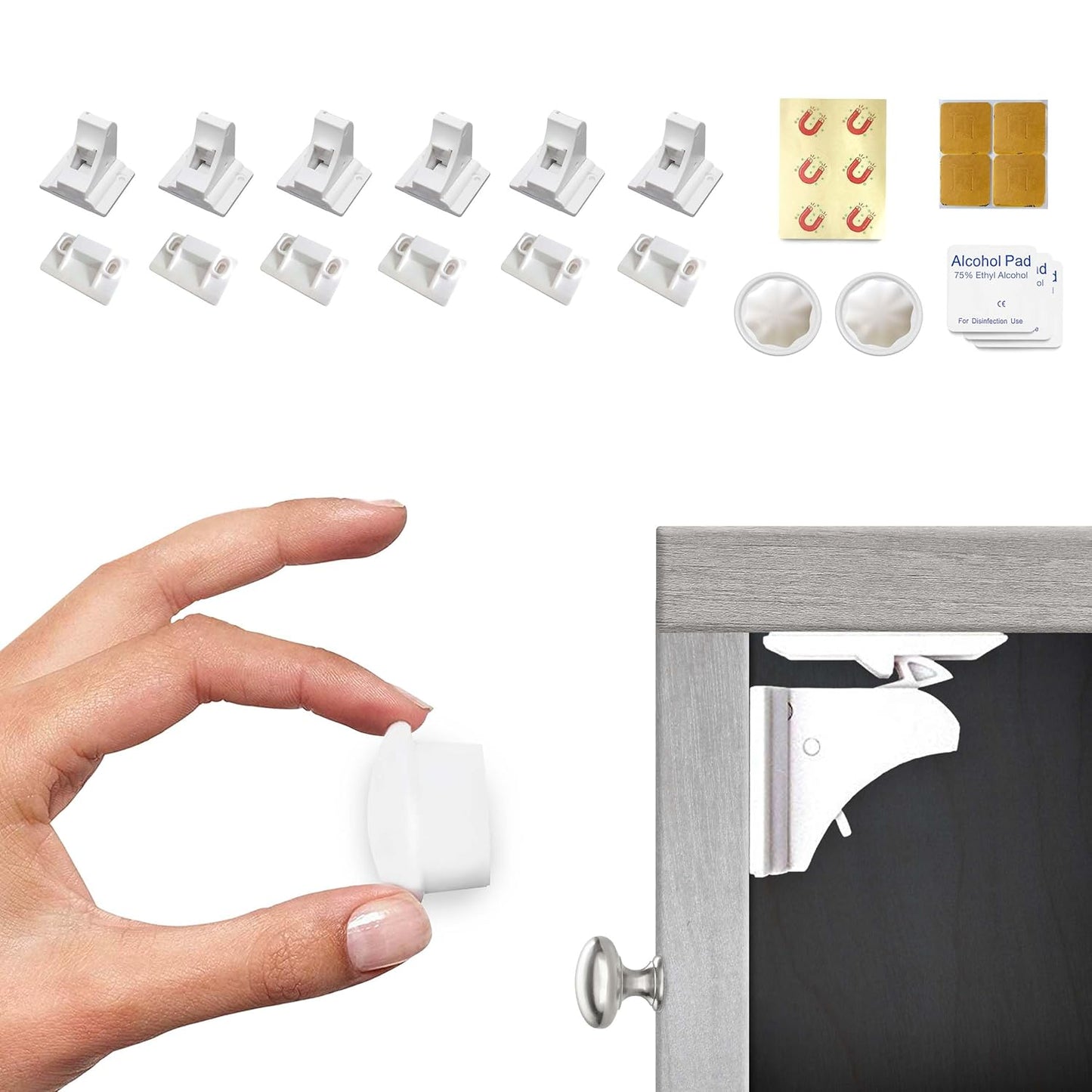 Eco-Baby Magnetic Cabinet Locks for Babies - Keyless, White, 20 Pack and 3 Keys