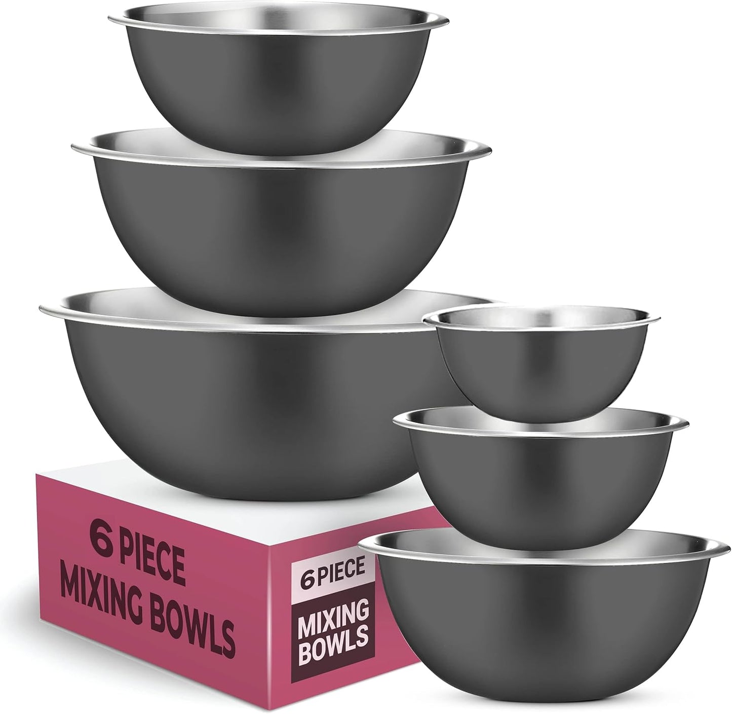 FineDine Stainless Steel Mixing Bowls (Set of 5) Stainless Steel Mixing Bowl Set - Easy To Clean, Nesting Bowls for Space Saving Storage, Great for Cooking, Baking, Prepping