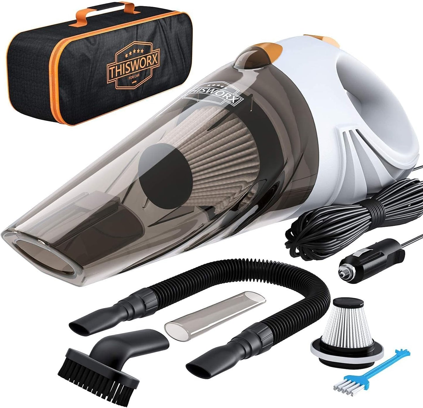 ThisWorx Car Vacuum Cleaner - Portable Handheld Mini Vacuum Cleaner W/ 16ft Cord, Bag, & Attachments - Small Vacuum for Car, RV, Boats, Travel - Car Accessories