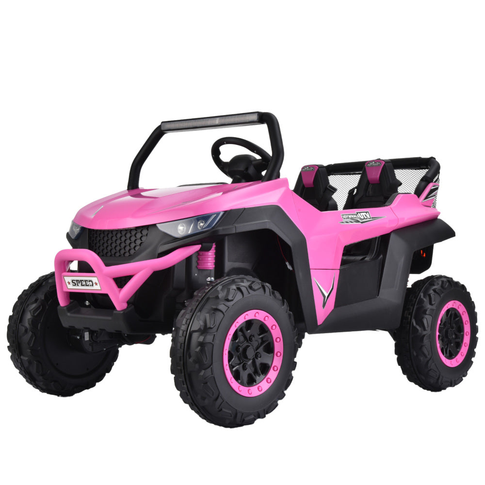 24V 4WD Kids Ride on car, 2 Seater Kids Ride on UTV, Big Battery, Easy-Drag System, w/parents control, Soft Braking, Spring Suspension, Pink