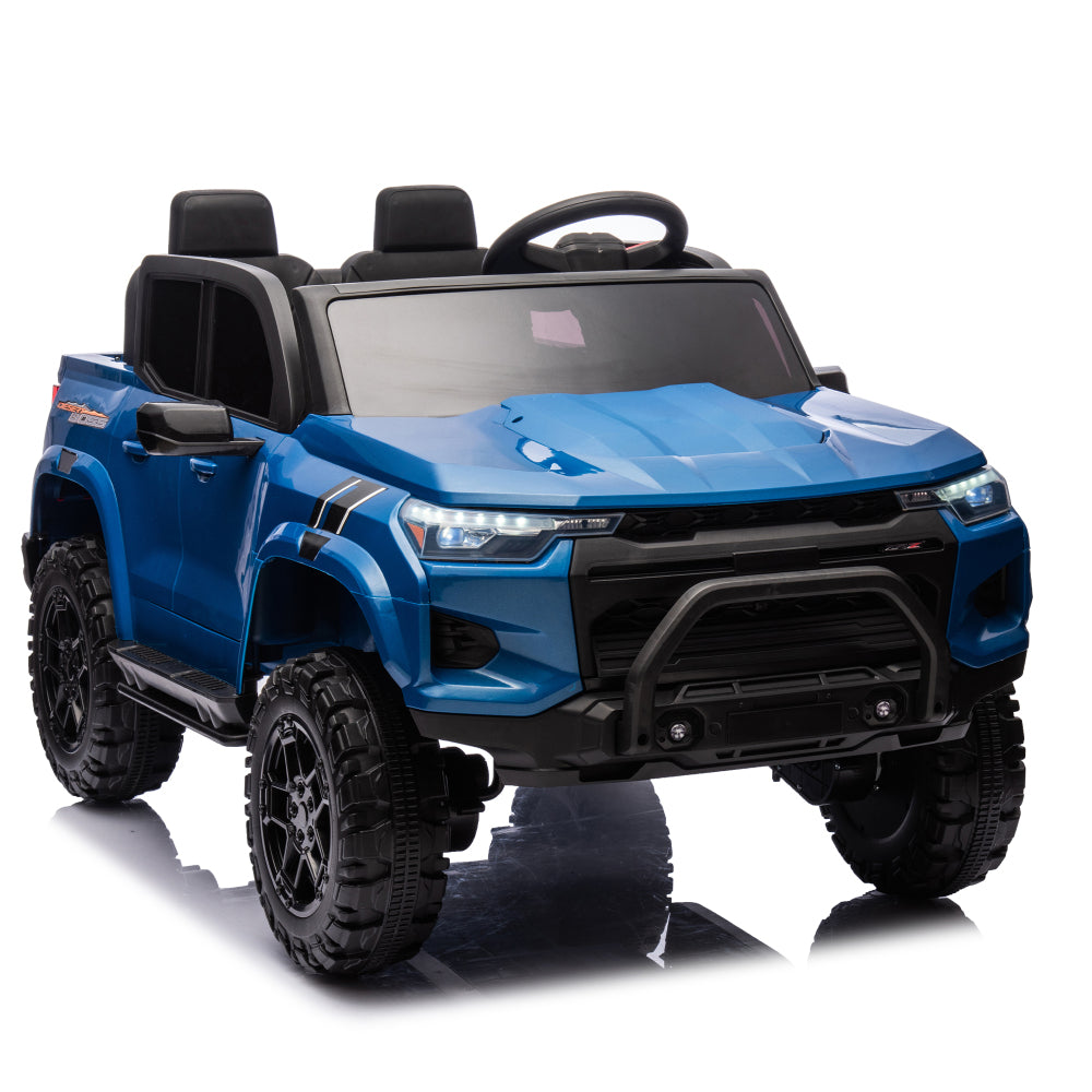 24V10A Two-seater Kids Ride On Electric Pickup, kids ride on toy W/parents remote control,4WD 800W motors,Two Safety belts,High Gate Safety Design,USB,Bluetooth, Speed 2.49-3.73MPH for kids aged 3+.