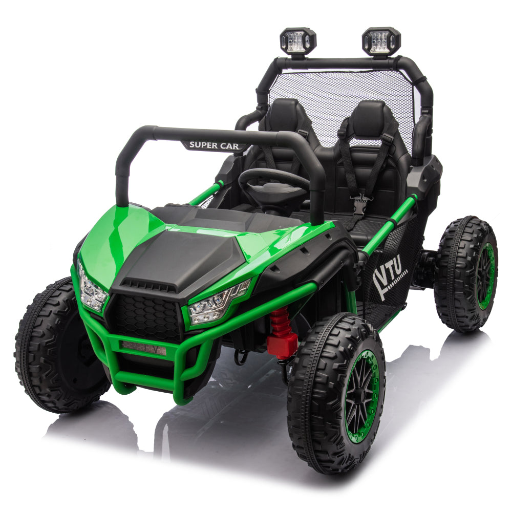 24V Two-seater Kids Ride On UTV W/Parents Control,400W Super Power,Four-wheel suspension,LED Light with Rear searchlight,Bluetooth,MP3,Music,Rear storage space,Speeds 3.73-4.97MPH for Kids aged 3+.