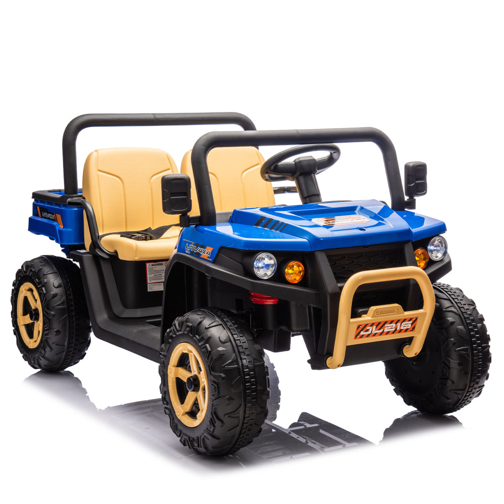 24V XXXL Kids Ride On UTV W/Parents Remote Control,Two-seater,Automatic tipping bucket,Rear wheel suspension,Slow start,Portable handle,Safety Belt,LED light,USB,MP3,Bluetooth,Horn for Kids Aged 3-8.