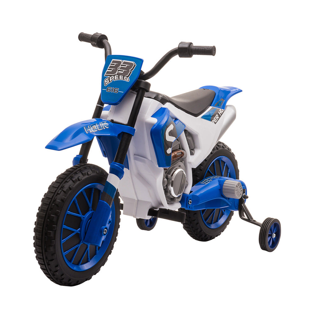 Aosom 12V Kids Motorcycle Dirt Bike Electric Battery-Powered Ride-On Toy Off-road Street Bike with Charging Battery, Training Wheels Blue