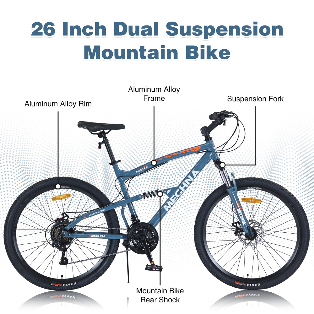 26 inch Mountain Bike  21-Speed Dual Suspension Aluminum Alloy Frame For Men and Women's Bike