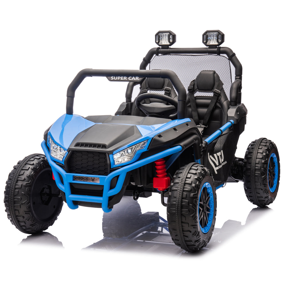 24V Two-seater Kids Ride On UTV W/Parents Control,400W Super Power,Four-wheel suspension,LED Light with Rear searchlight,Bluetooth,MP3,Music,Rear storage space,Speeds 3.73-4.97MPH for Kids aged 3+.