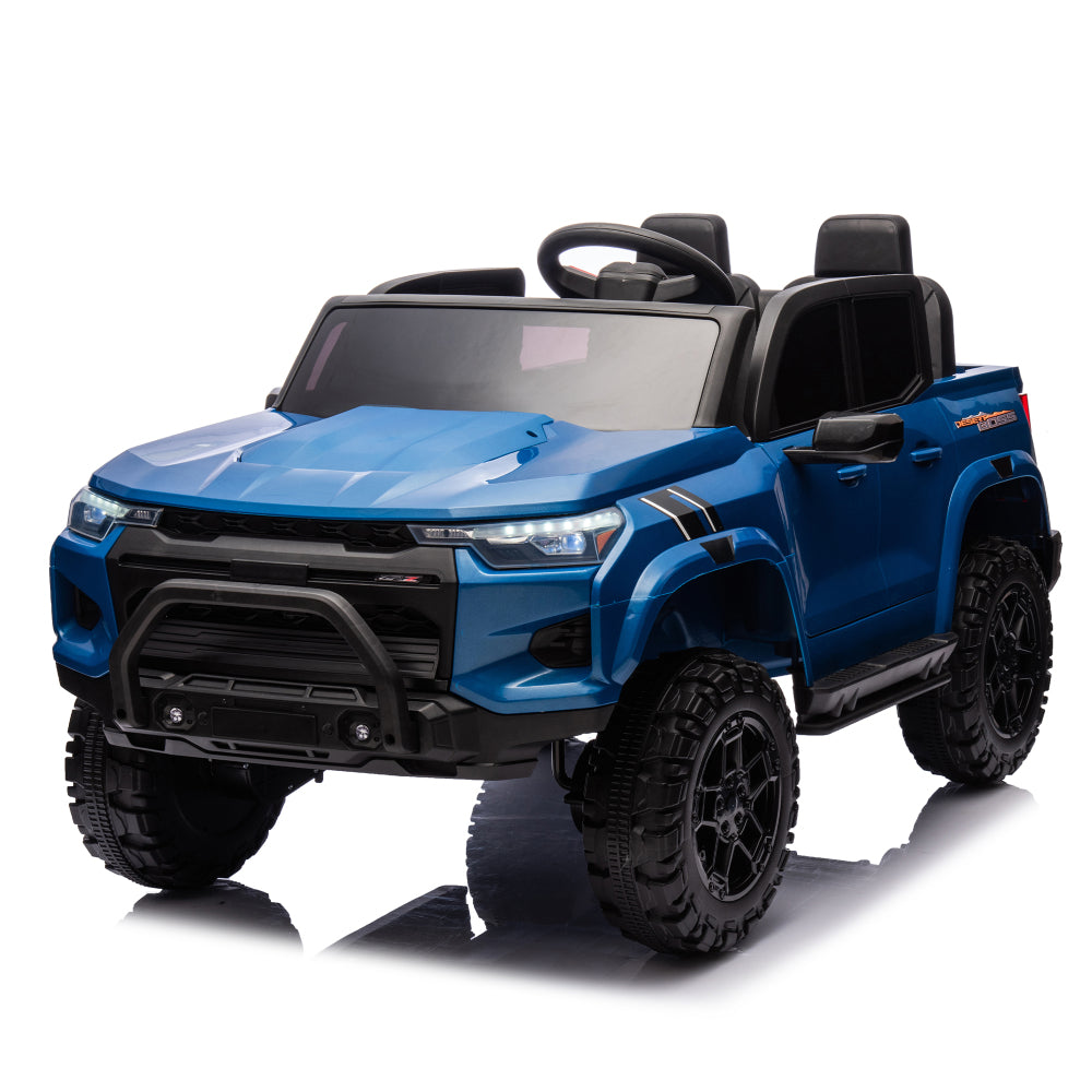 24V10A Two-seater Kids Ride On Electric Pickup, kids ride on toy W/parents remote control,4WD 800W motors,Two Safety belts,High Gate Safety Design,USB,Bluetooth, Speed 2.49-3.73MPH for kids aged 3+.