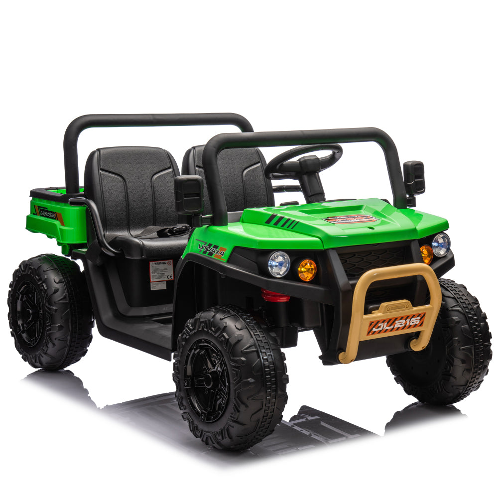 24V XXXL Kids Ride On UTV W/Parents Remote Control,Two-seater,Automatic tipping bucket,Rear wheel suspension,Slow start,Portable handle,Safety Belt,LED light,USB,MP3,Bluetooth,Horn for Kids Aged 3-8.