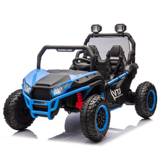 24V Two-seater Kids Ride On UTV W/Parents Control,400W Super Power,Four-wheel suspension,LED Light with Rear searchlight,Bluetooth,MP3,Music,Rear storage space,Speeds 3.73-4.97MPH for Kids aged 3+.