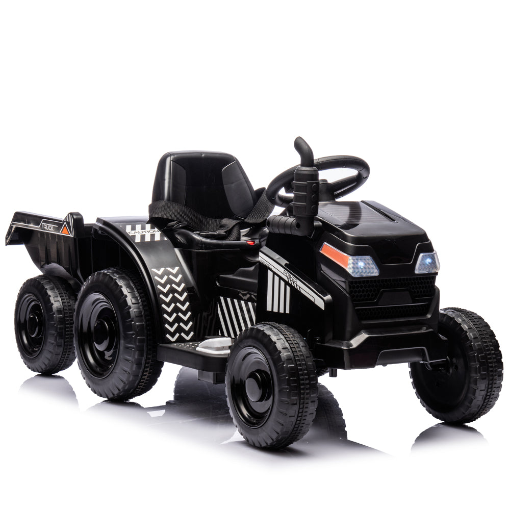 12V Kids Ride On Electric Tractor Black Knight,Kids Ride On Toy.2WD,Non-skid tires, steering wheel, foot pedal,With Removable storage tug,Light,Bluetooth,Music,MP3,USB,Power Display For Kids Aged 2-3.