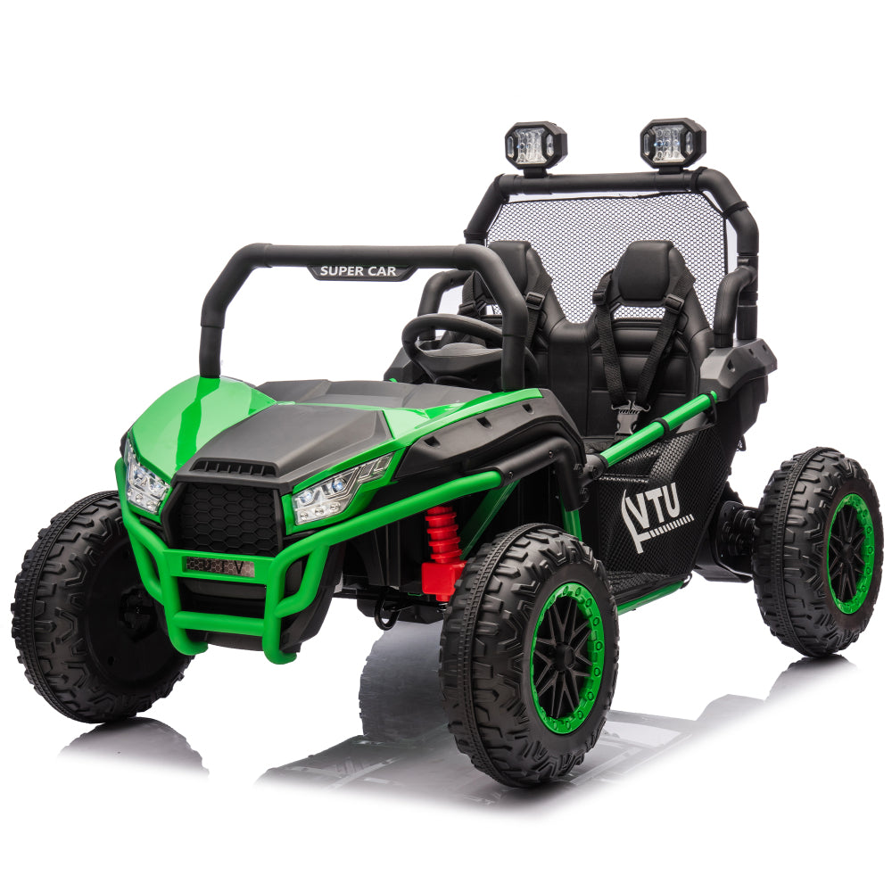 24V Two-seater Kids Ride On UTV W/Parents Control,400W Super Power,Four-wheel suspension,LED Light with Rear searchlight,Bluetooth,MP3,Music,Rear storage space,Speeds 3.73-4.97MPH for Kids aged 3+.