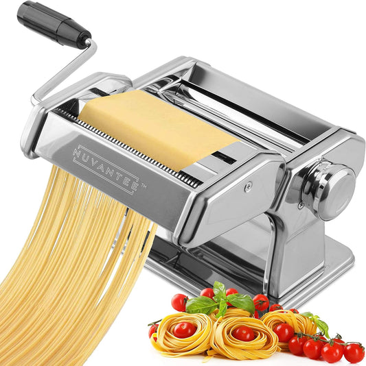 Nuvantee Pasta Maker Machine, Manual Hand Press, Adjustable Thickness Settings, Noodles Maker with Washable Aluminum Alloy Rollers and Cutter, Perfect for Spaghetti, Fettuccini, Lasagna