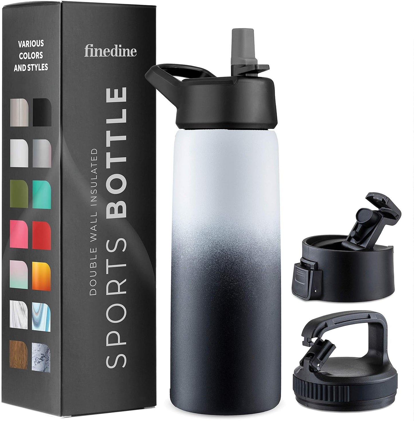 FineDine Triple Walled, Insulated Water Bottles with Straw - 25 Oz Stainless Steel Metal Bottle W/ 3 Leak Proof Lids - For Travel, School, Sports, Gym / Men, Women & Kids - Cheery Turquoise