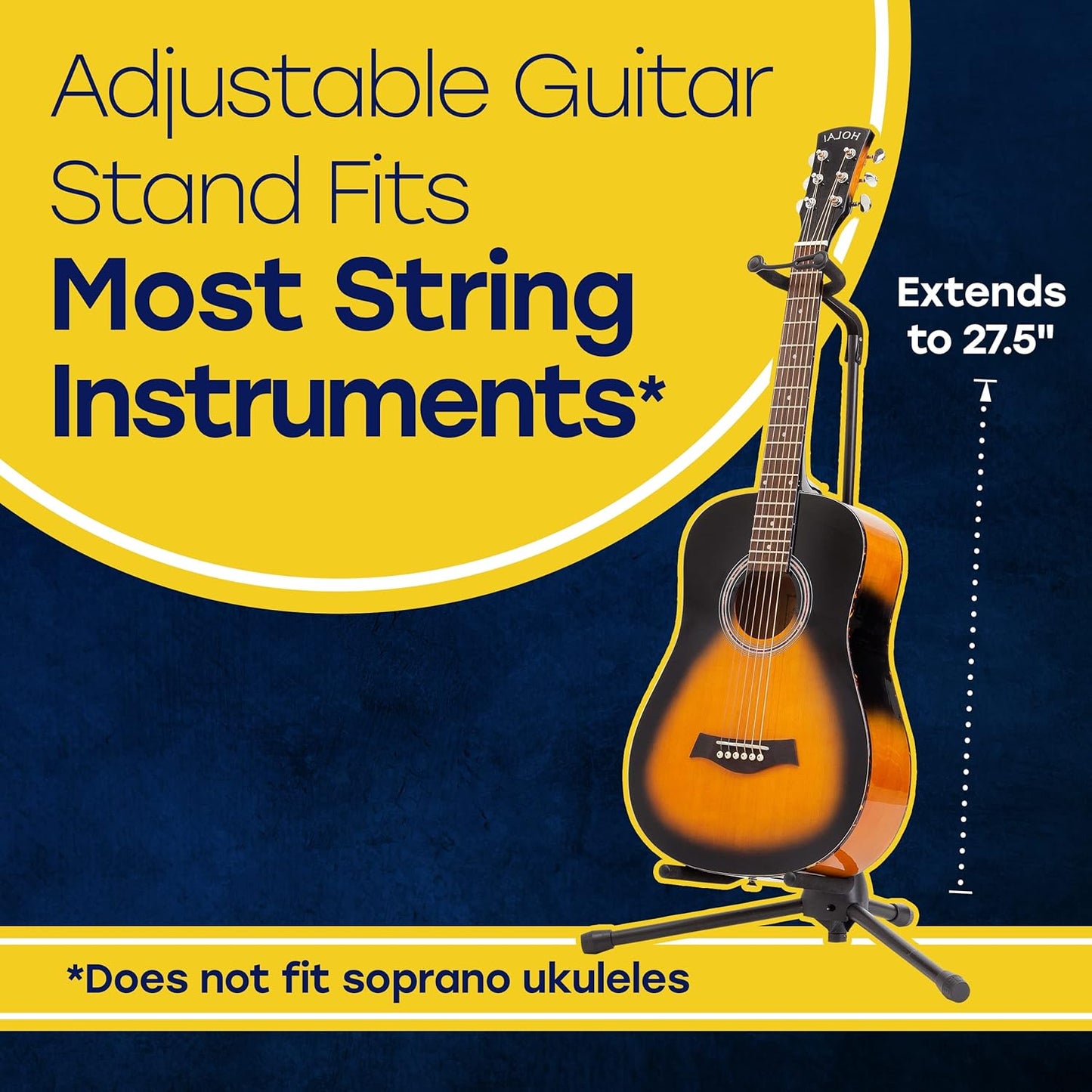 Hola! Music Guitar Stand - Height Adjustable, Collapsible w/Padded Neck & Yoke - Pack of 1 Tripod